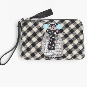 NWT Talbots FESTIVE PENGUIN WRISTLET Black & White Buffalo Plaid with Sequins